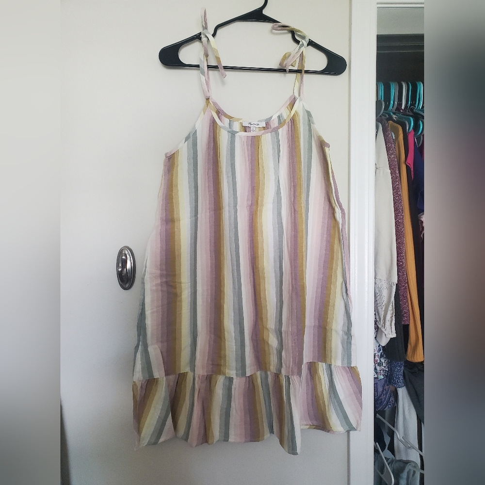 Madewell Tie-Strap Rainbow Stripe Dress